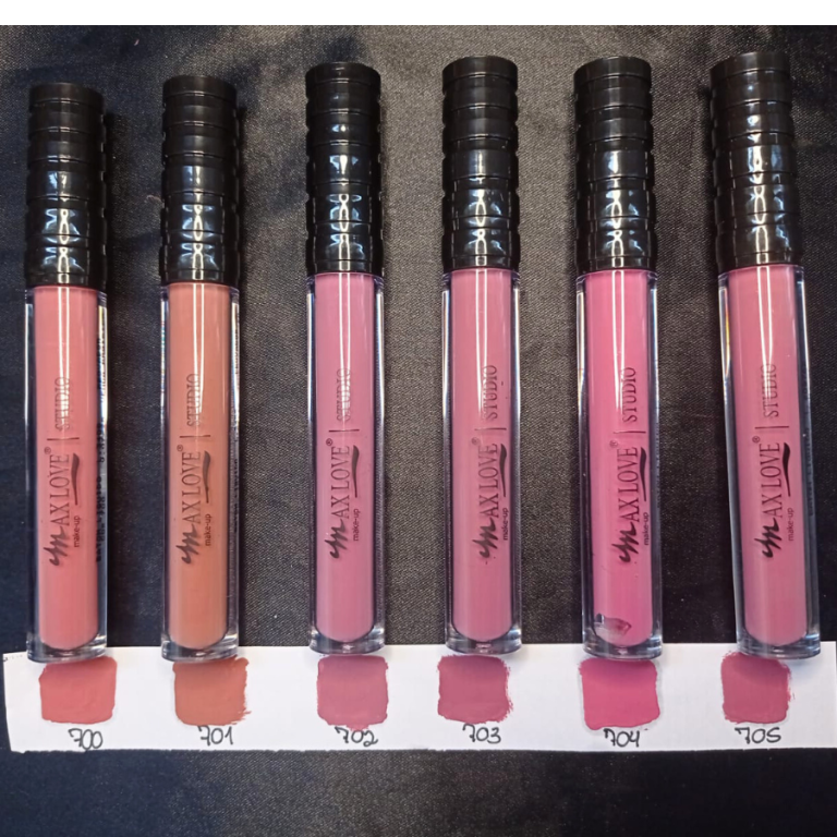 BATOM LÍQUIDO MATTE 12 HORAS VEGANO COR 700 AO 705 MAX LOVE BOX COM 48 UN