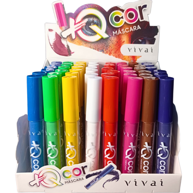 MÁSCARA DE CÍLIOS COLORIDA 8 CORES 2ML VIVAI BOX COM 48 UN