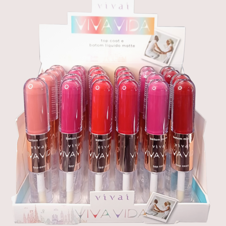 BATOM LÍQUIDO MATTE VIVA VIDA E TOP COAT VIVAI 7ML BOX COM 24 UN