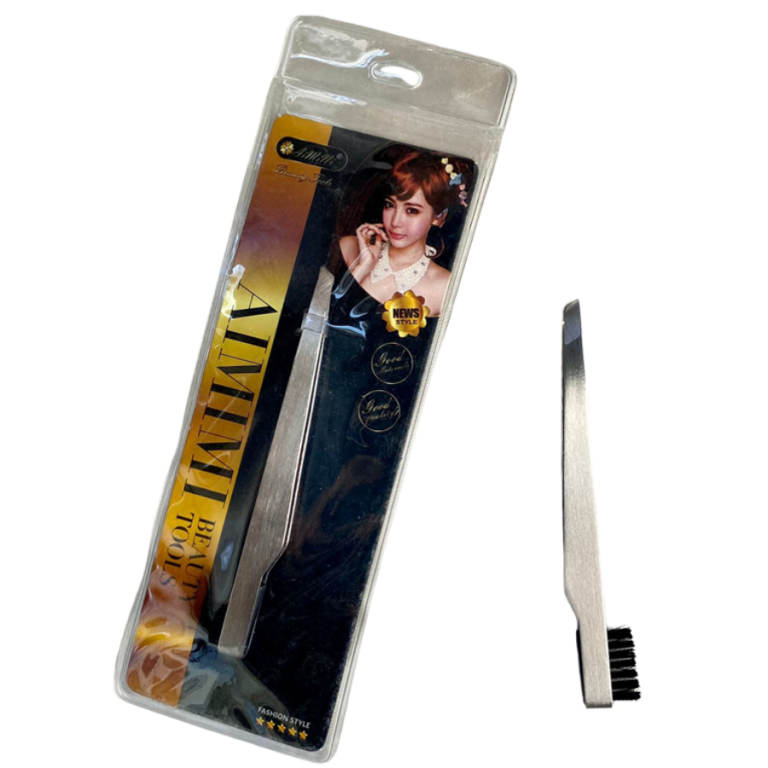 PINÇA CHANFRADA COM ESCOVINHA PARA SOBRANCELHA