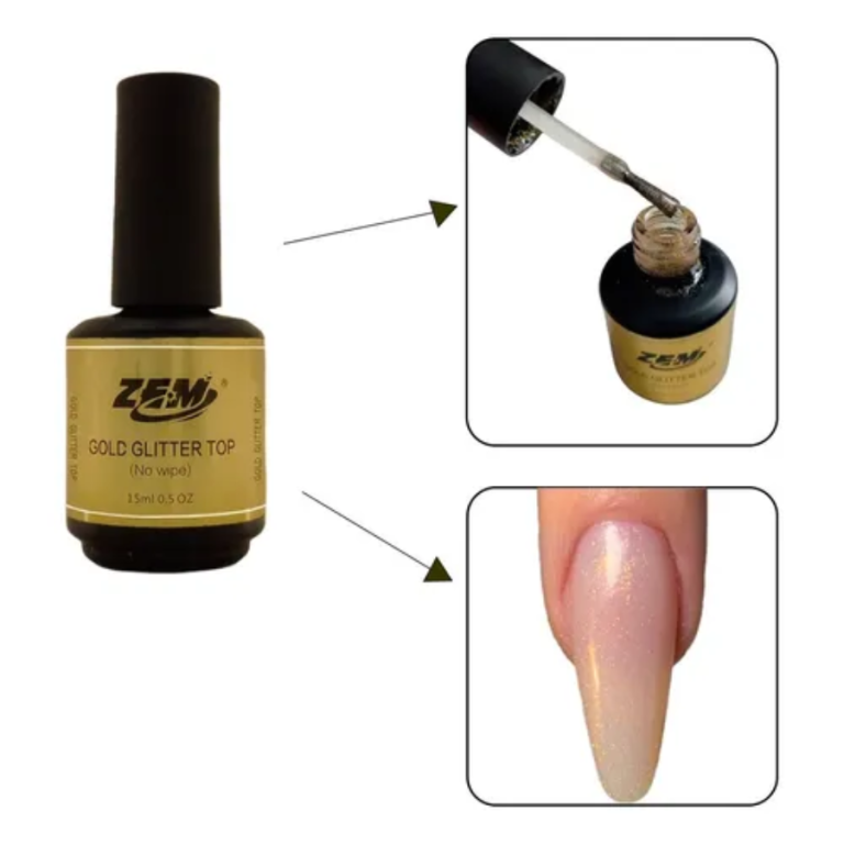 TOP COAT COM GLITTER GOLD (NO WIPE) ZEM 15 ML