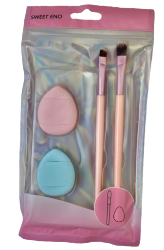 KIT 4 PEÇAS COM 2 PINCÉIS E 2 MINI ESPONJAS PARA PÓ