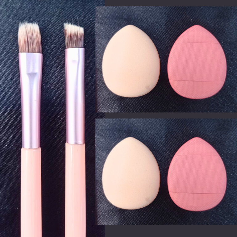 KIT 4 PEÇAS COM 2 PINCÉIS E 2 MINI ESPONJAS PARA PÓ