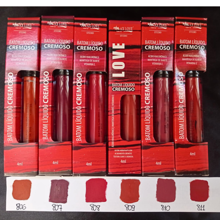 BATOM LÍQUIDO CREMOSO COR 806 AO 811 MAX LOVE BOX COM 48 UN
