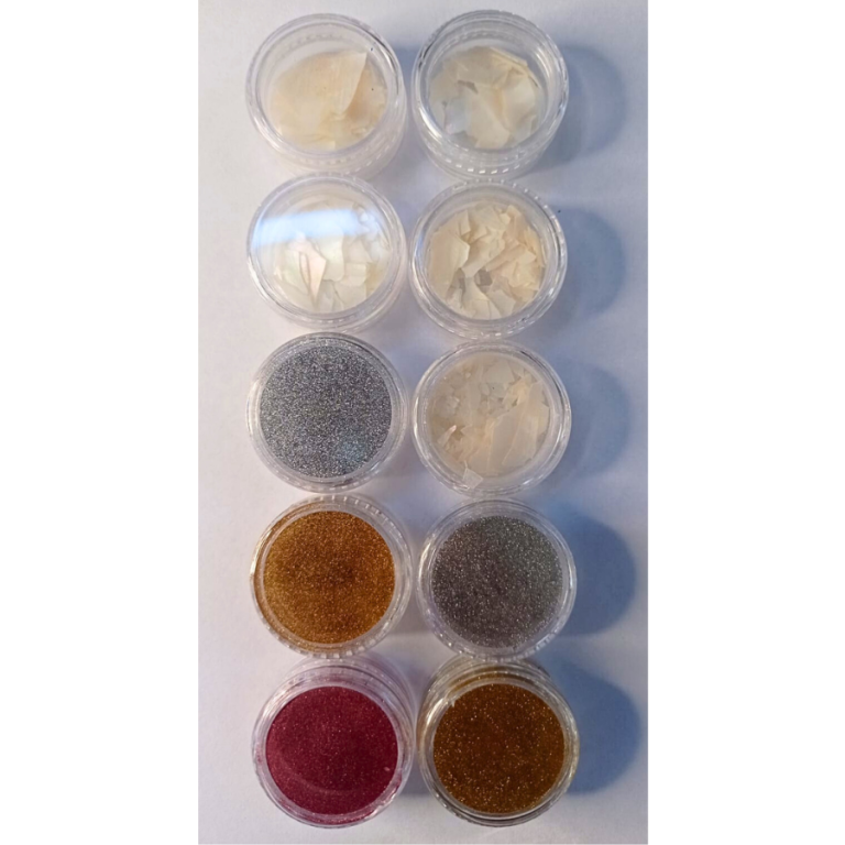 KIT PÓ CROMADO COM MADRE PÉROLA COM 10 UN