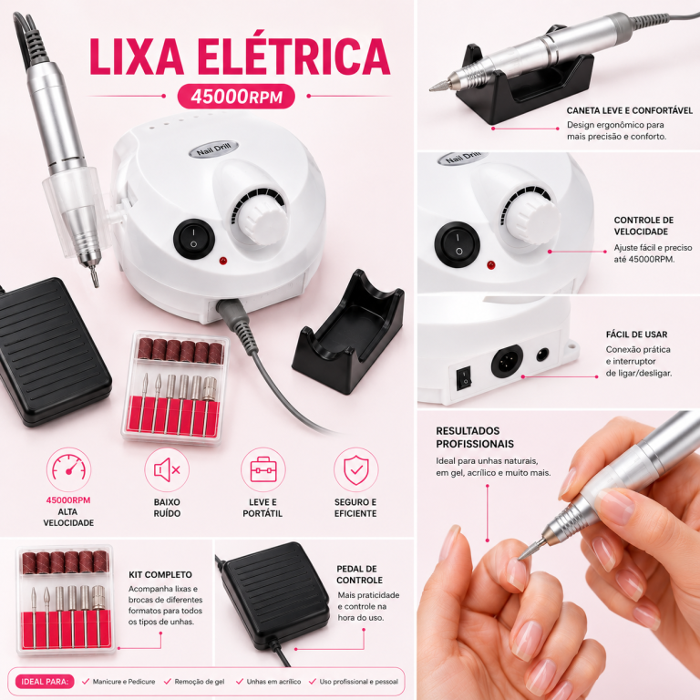 LIXA ELÉTRICA PROFISSIONAL PORQUINHO NAIL DRILL 45000 RMP