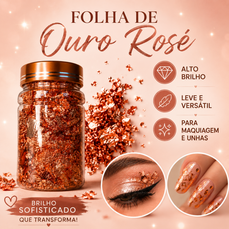 ENFEITE FOLHAS DE OURO ROSÊ POTE GRANDE 10CM