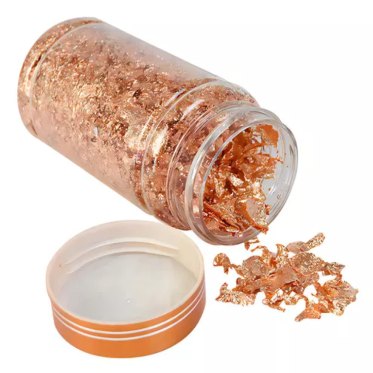 ENFEITE FOLHAS DE OURO ROSÊ POTE GRANDE 10CM