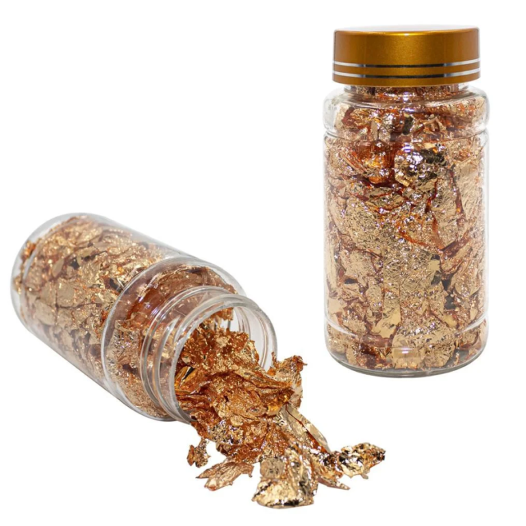 ENFEITE FOLHAS DE OURO ROSÊ POTE GRANDE 10CM