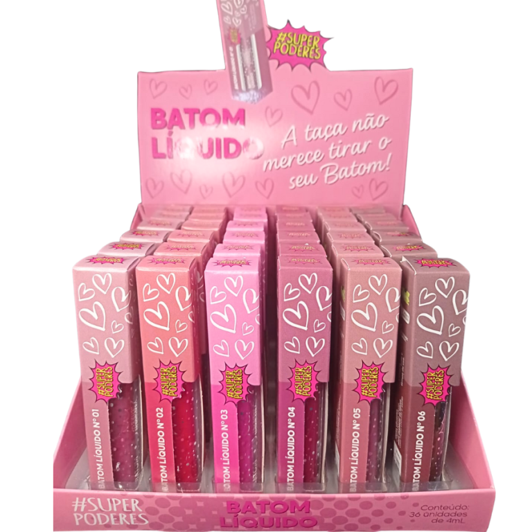 BATOM LÍQUIDO 6 CORES SUPER PODERES 4ML BOX COM 36 UN