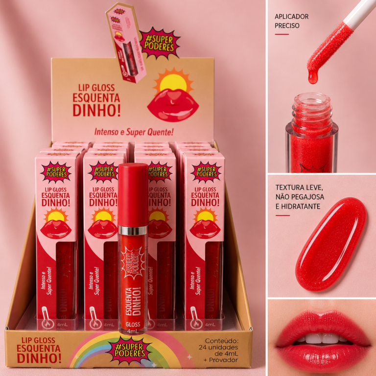 LIP GLOSS ESQUENTADINHO SUPER PODERES BOX COM 24 UN