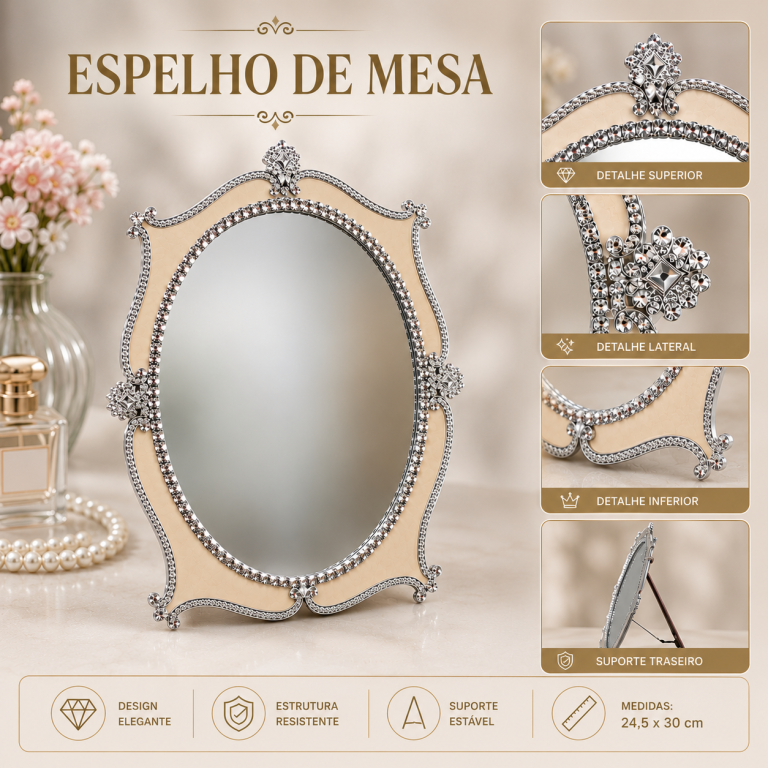 ESPELHO GRANDE MESA FORMATO OVAL 24,5 X 30 CM