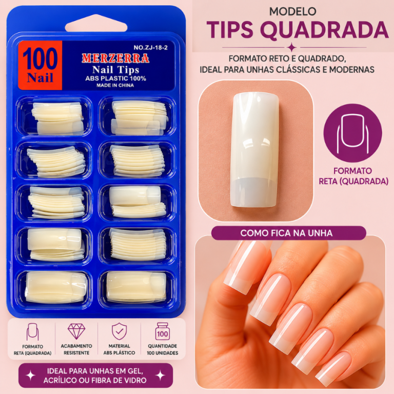CARTELA DE UNHA A. TIPS QUADRADA LEITOSA COM 100 UN