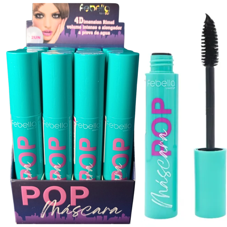 MÁSCARA DE CÍLIOS POP SEPARADOS E DEFINIDOS 12ML FEBELLA BOX VERDE COM 12 UN