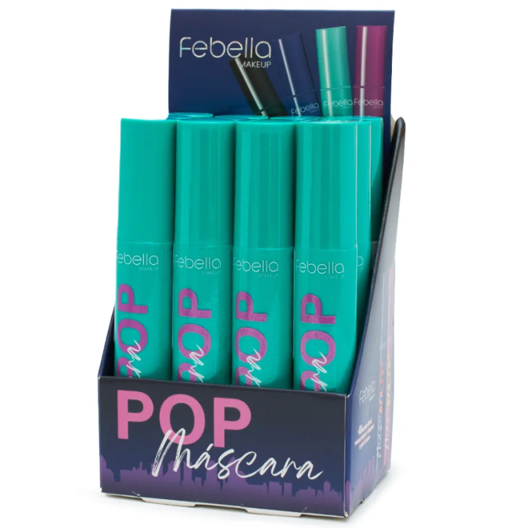 MÁSCARA DE CÍLIOS POP SEPARADOS E DEFINIDOS 12ML FEBELLA BOX VERDE COM 12 UN