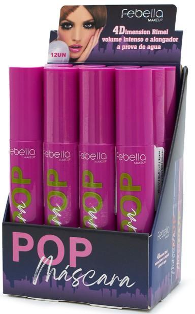 MÁSCARA DE CÍLIOS POP VOLUMOSOS E DEFINIDOS 12ML FEBELLA BOX ROSA COM 12 UN