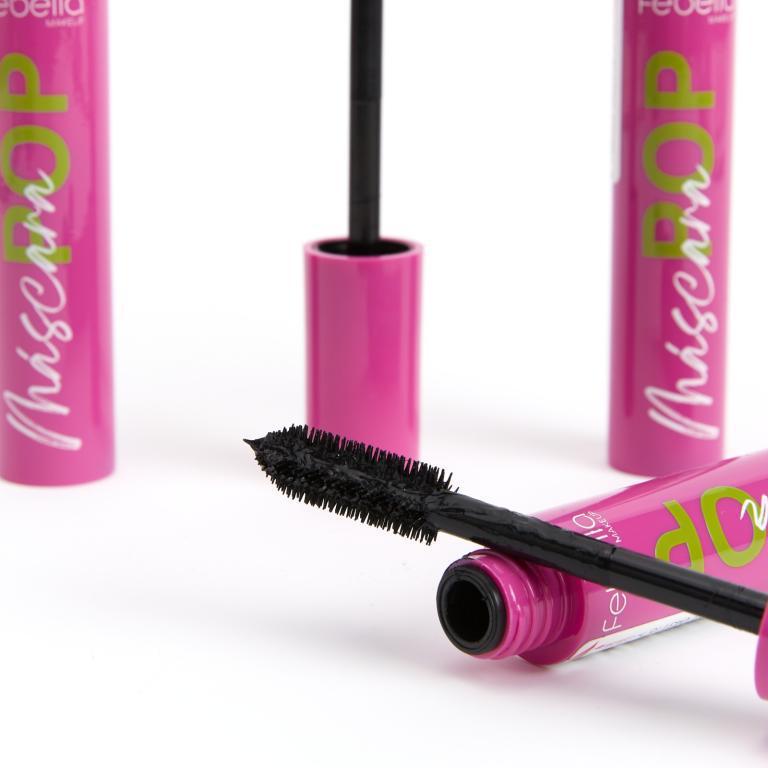 MÁSCARA DE CÍLIOS POP VOLUMOSOS E DEFINIDOS 12ML FEBELLA BOX ROSA COM 12 UN