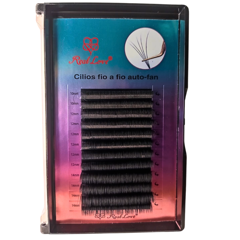 CARTELA DE CÍLIOS FIO A FIO AUTO FAN 0.10D MIX DO 10 AO 14 MM REAL LOVE