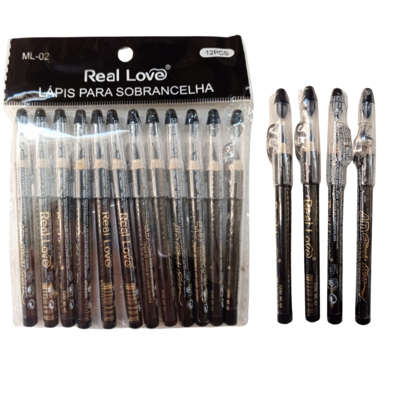 LÁPIS DE SOBRANCELHA COM APONTADOR PRETO REAL LOVE BOX COM 12 UN
