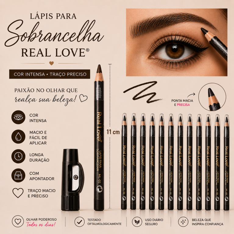 LÁPIS DE SOBRANCELHA PRETO REAL LOVE BOX COM 12 UN