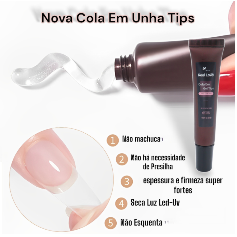 COLA DE UNHA POSTIÇA EM GEL REAL LOVE 20G