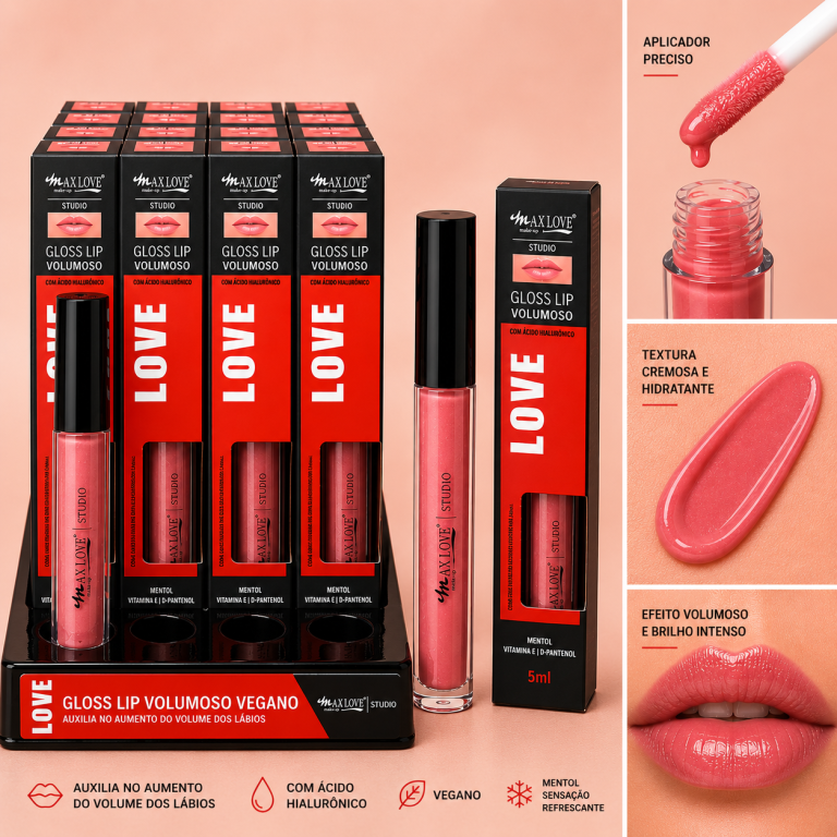 LIP GLOSS VOLUMOSO COR 18 MAX LOVE BOX COM 32 UN