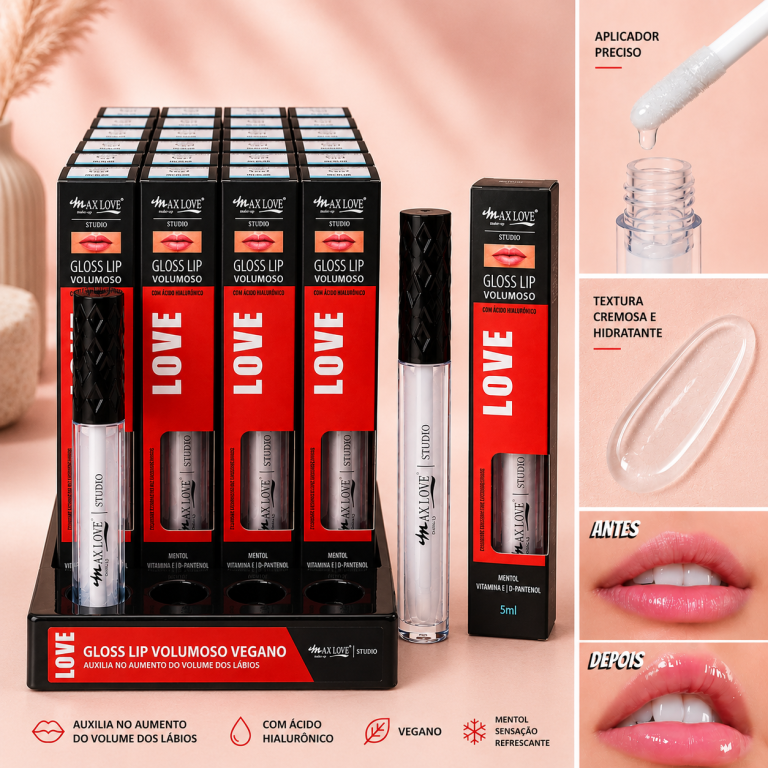 LIP GLOSS VOLUMOSO COR 01 INCOLOR MAX LOVE BOX COM 32 UN