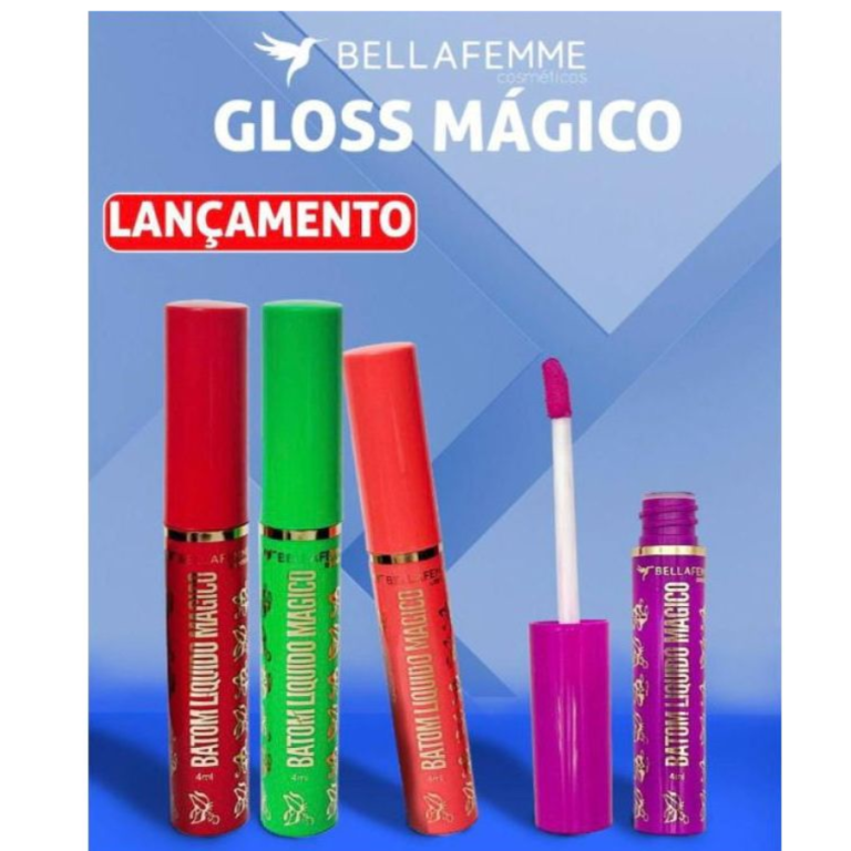 LIP GLOSS MÁGICO COLORIDO BELLA FEMME BOX COM 12 UN