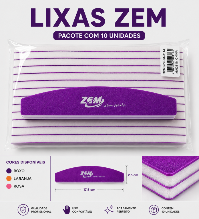 PACOTE LIXA COLORIDA CURVA RETA ZEM COM 10 UN