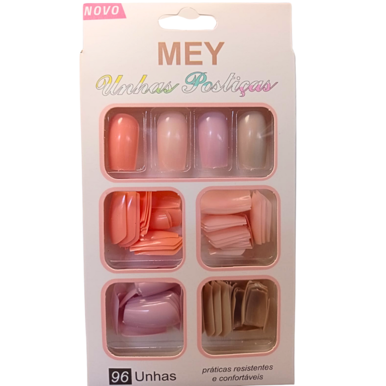 UNHA POSTIÇA TONS ROSA NUDE MEY COM 96 PEÇAS