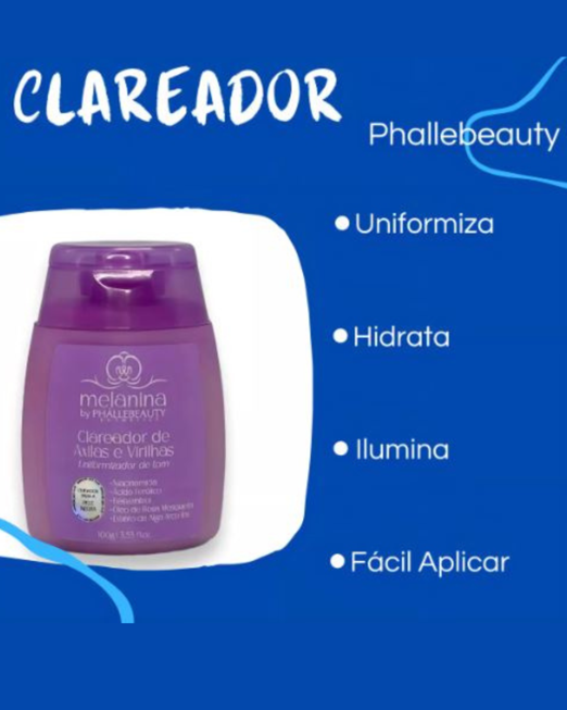 CLAREADOR DE AXILAS E VIRILHAS MELANINA PHALLEBEAUTY