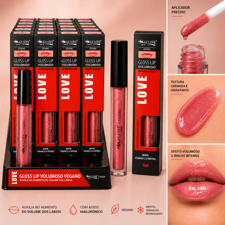 LIP GLOSS VOLUMOSO COR 14 MAX LOVE BOX COM 32 UN