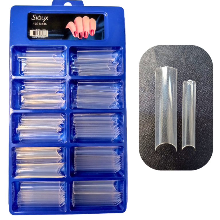 CARTELA DE UNHA A. TIPS CURVATURA C LONGA TRANSPARENTE SIÔUX COM 100 UN
