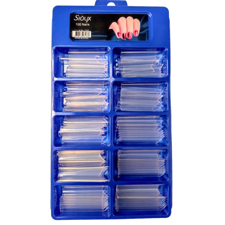 CARTELA DE UNHA A. TIPS CURVATURA C LONGA TRANSPARENTE SIÔUX COM 100 UN