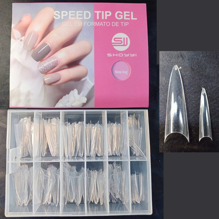 CARTELA DE UNHA FLEXÍVEL POSTIÇA SPEED TIP GEL VAMP LONG SHOYYI COM 240 UN