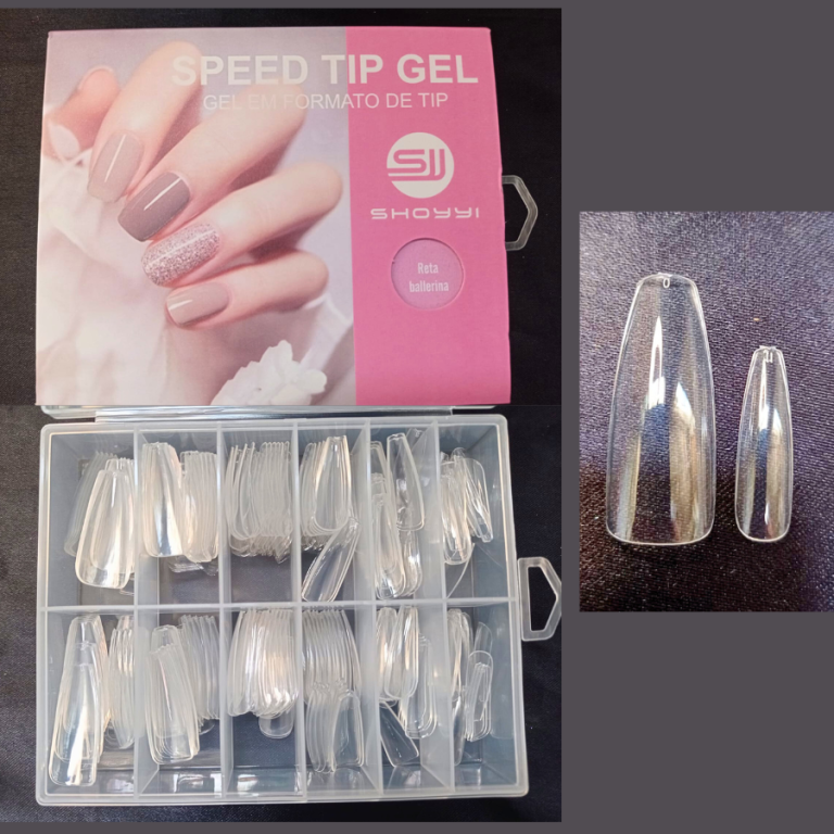 CARTELA DE UNHA FLEXÍVEL POSTIÇA SPEED TIP GEL RETA BALLERINA SHOYYI COM 240 UN