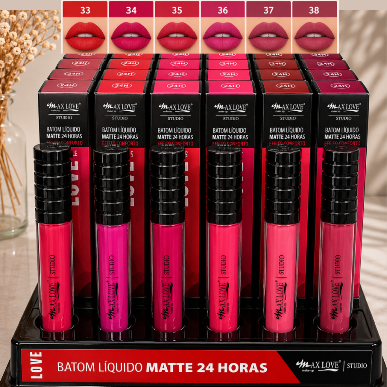 BATOM LÍQUIDO MATTE 24 HORAS 33 AO 38 MAX LOVE BOX COM 48 UN