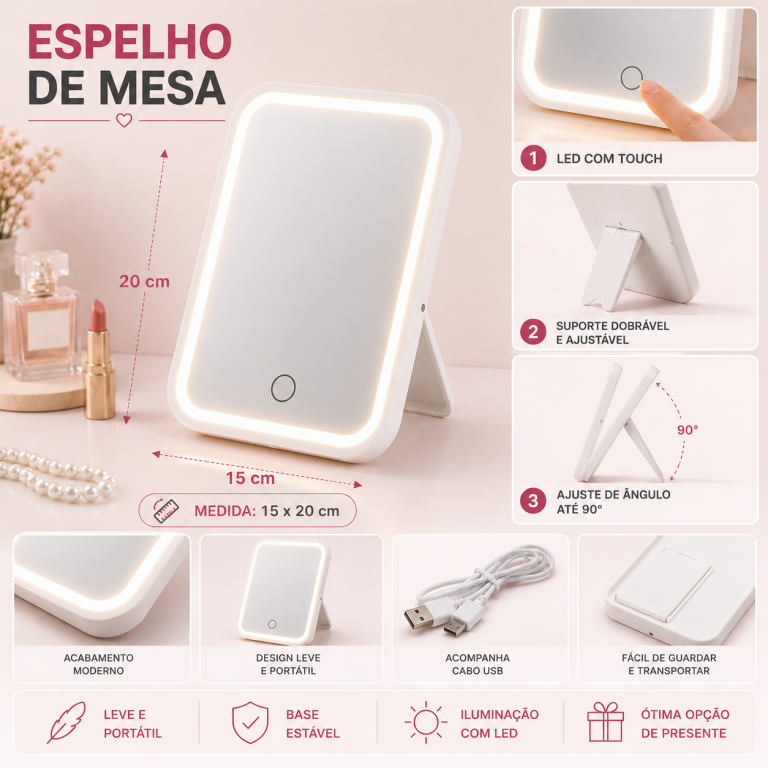 ESPELHO DE MAQUIAGEM COM LED MY FOLD 15 X 20 CM