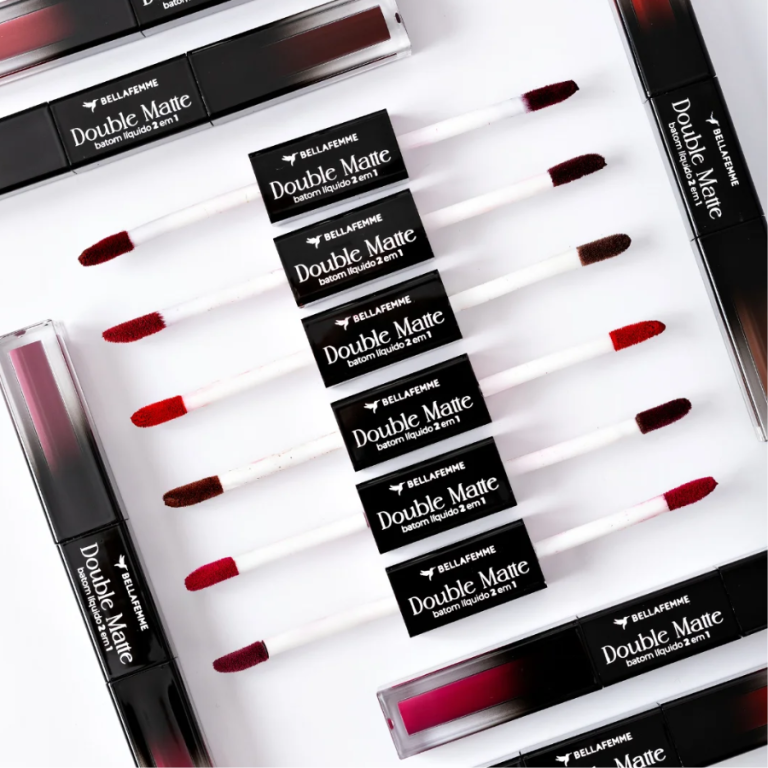 BATOM DUPLO LÍQUIDO DOUBLE MATTE BELLA FEMME 7ML BOX COM 24 UN