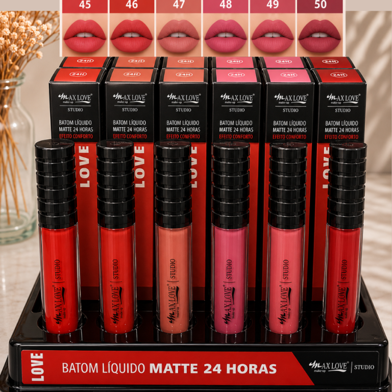 BATOM LÍQUIDO MATTE 24 HORAS 45 AO 50 MAX LOVE BOX COM 48 UN