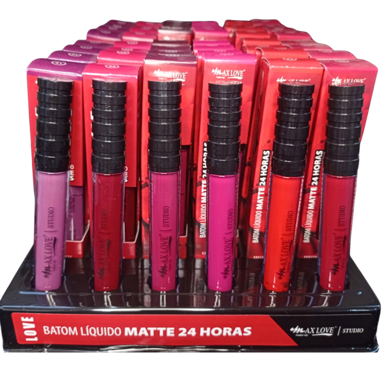 BATOM LÍQUIDO MATTE 24 HORAS 21 AO 26 MAX LOVE BOX COM 48 UN