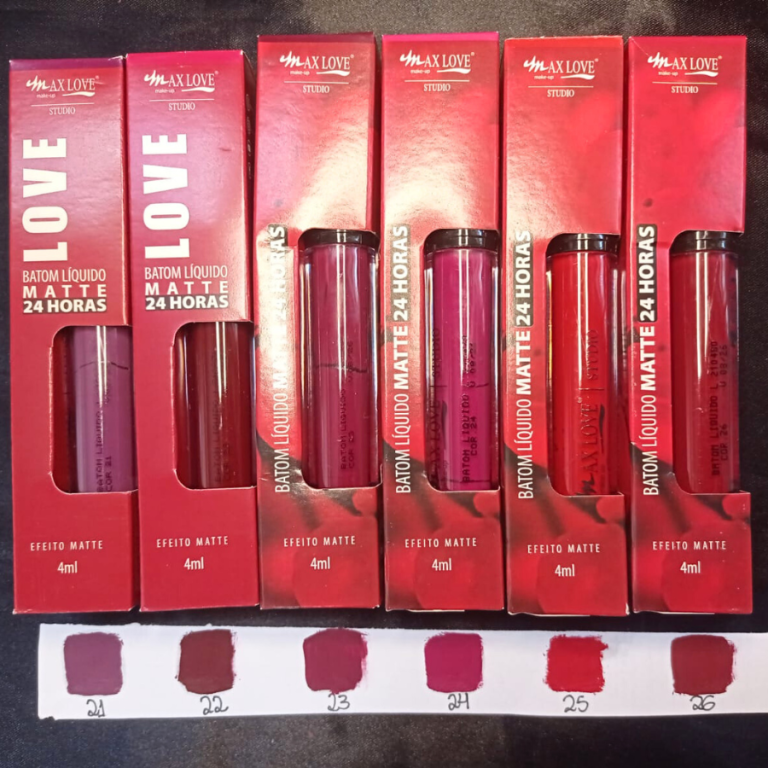 BATOM LÍQUIDO MATTE 24 HORAS 21 AO 26 MAX LOVE BOX COM 48 UN