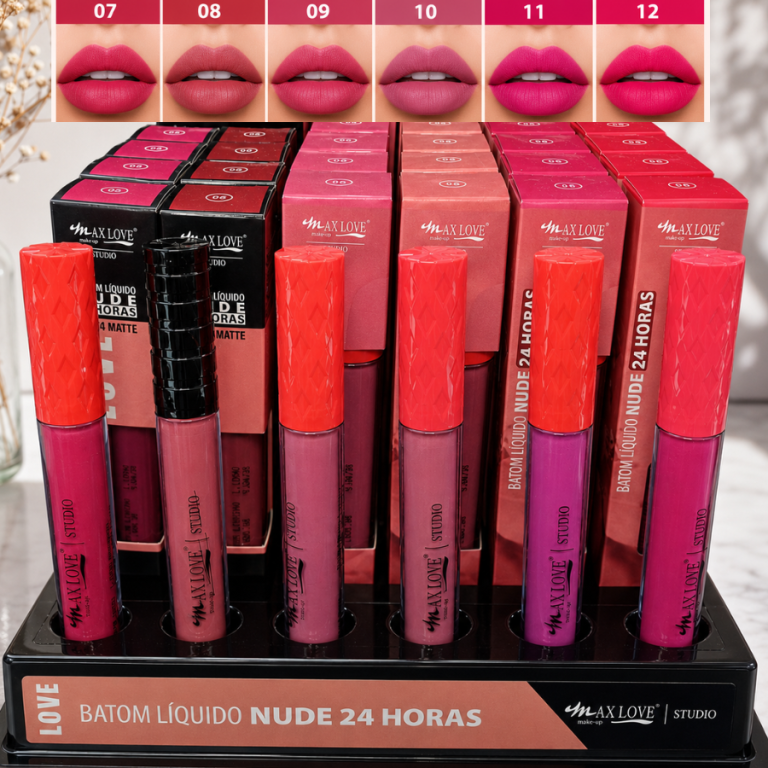 BATOM LÍQUIDO MATTE 24 HORAS NUDE 07 AO 12 MAX LOVE BOX COM 48 UN