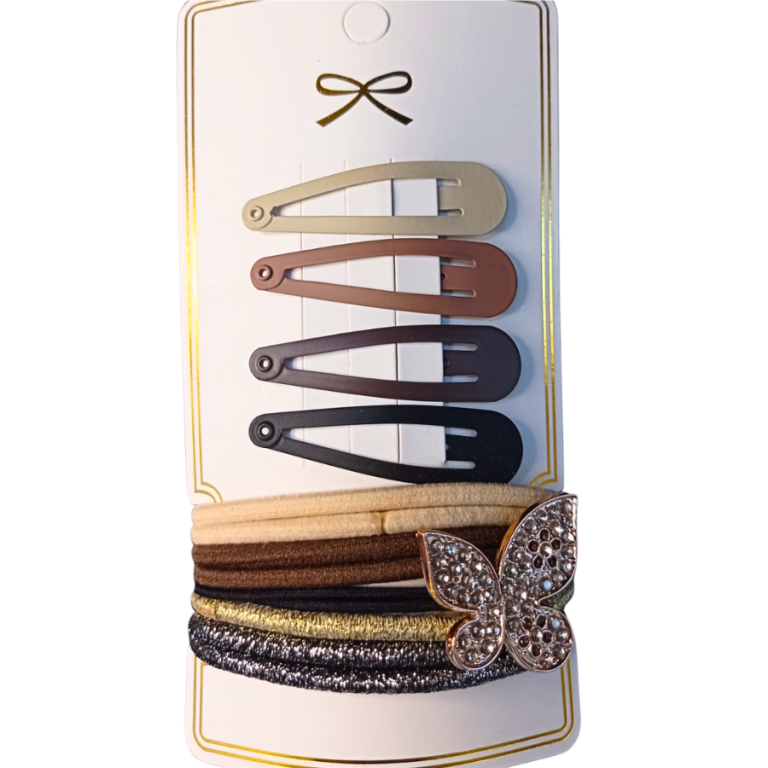 CARTELA TIC TAC E ELÁSTICO CABELO BORBOLETA 12 PEÇAS