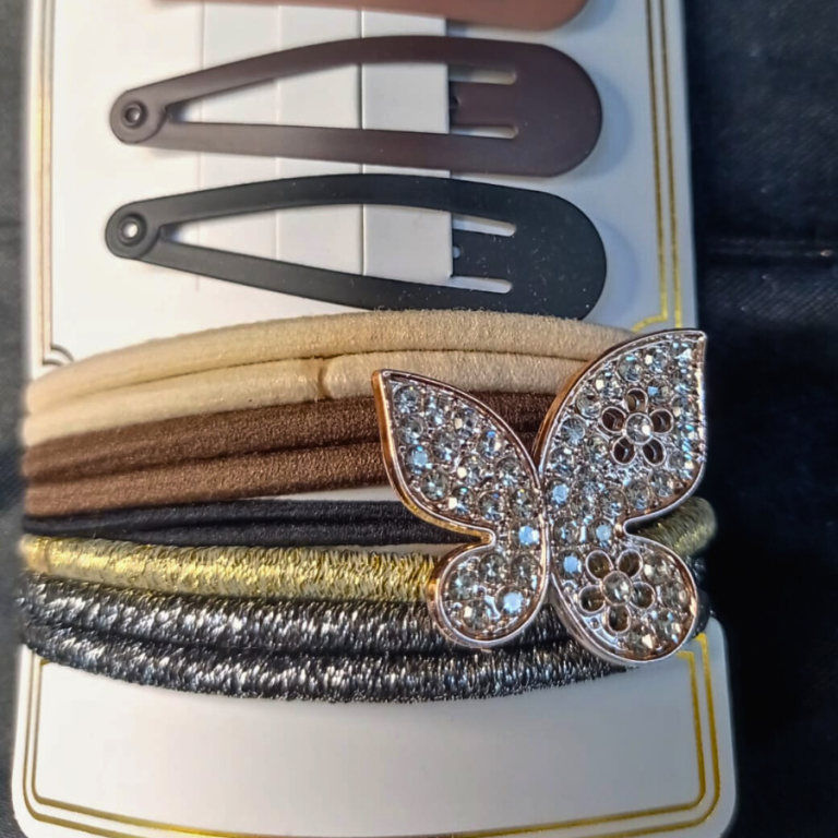 CARTELA TIC TAC E ELÁSTICO CABELO BORBOLETA 12 PEÇAS