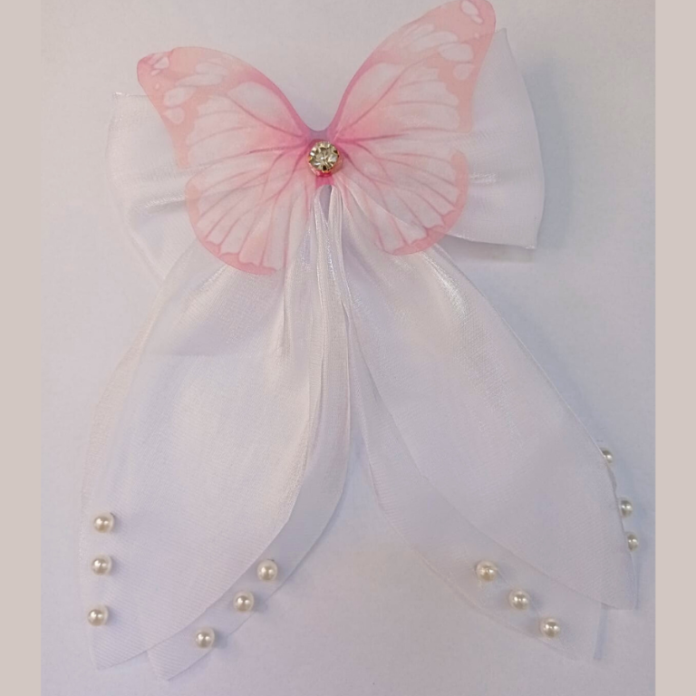 LAÇO GRANDE PRESILHA BORBOLETA PÉROLA 16 X 12 CM