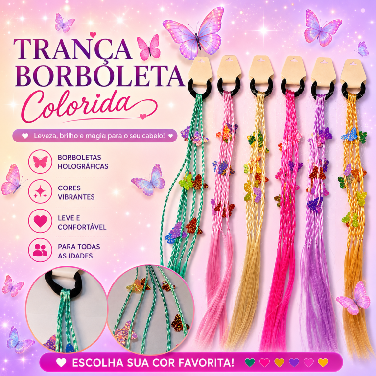 MECHA 5 TRANÇAS COLORIDAS BORBOLETA