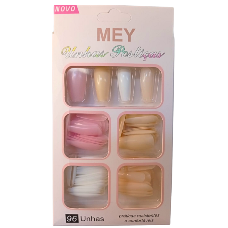 UNHA POSTIÇA TONS NUDE ROSA MEY COM 96 PEÇAS