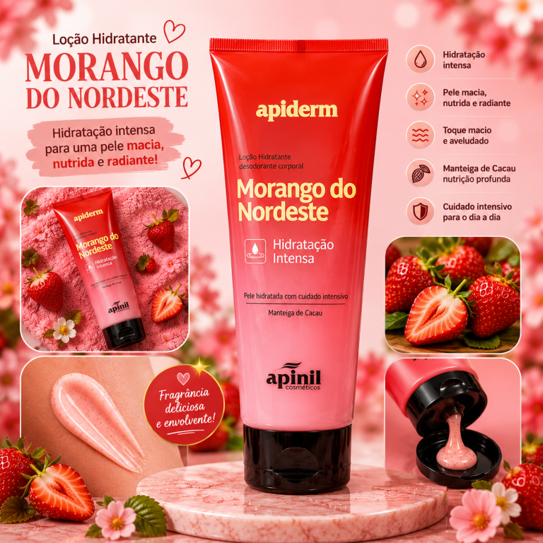 LOÇÃO HIDRATANTE CORPORAL MORANGO DO NORDESTE APINIL 190G