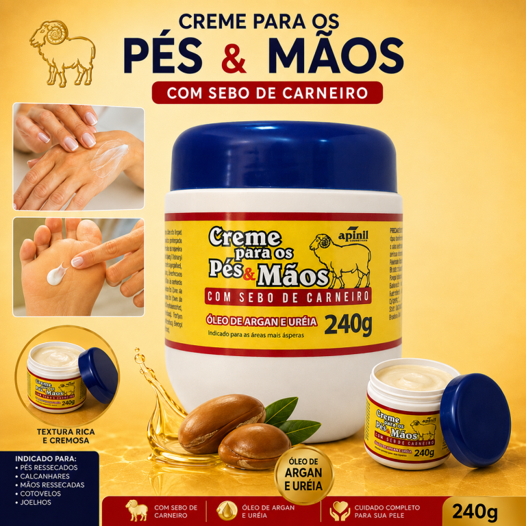 CREME PARA PÉS E MÃOS COM SEBO DE CARNEIRO POTE APINIL 240G
